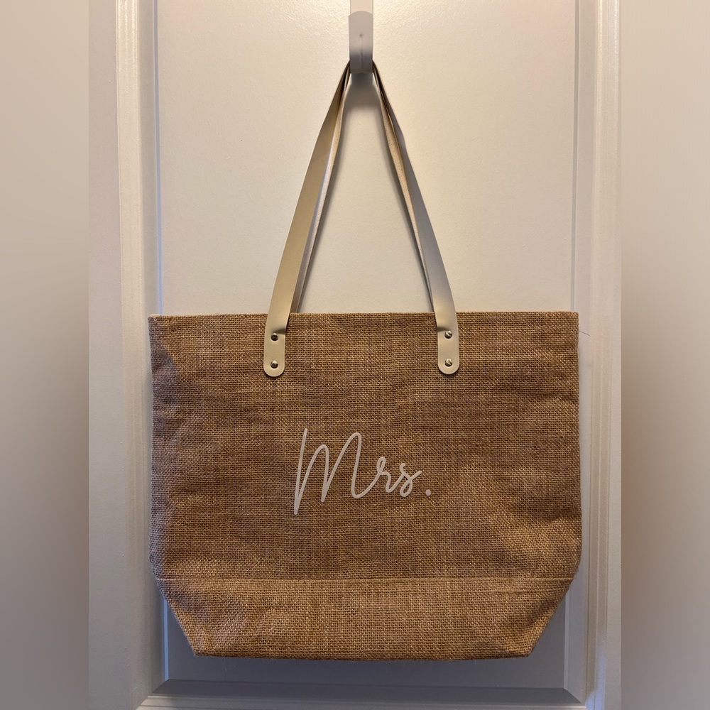 MRS Monogrammed Burlap Beach Tote Bag